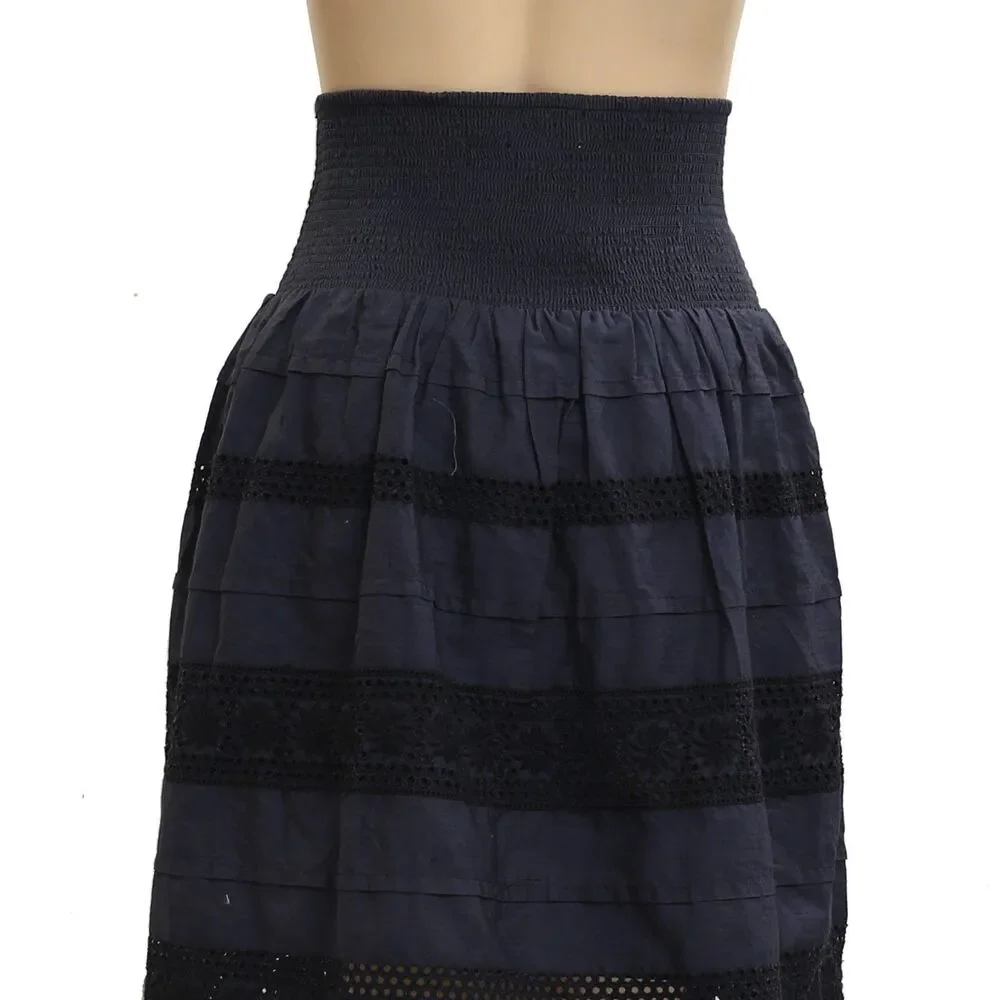 By Anthropologie Anisa Eyelet Mini Skirt Smocked Black Embroidered S NWT 283541